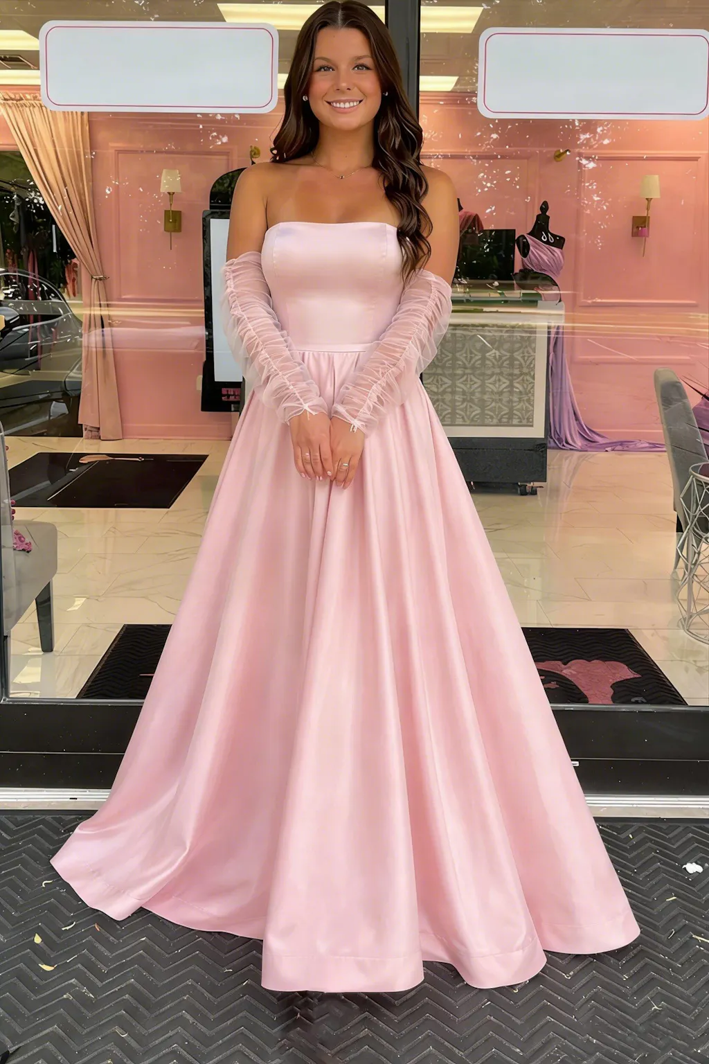 Elegant Pink Sweetheart A-Line Long Prom Dress Ideas, Evening Party Dresses, OLP1522