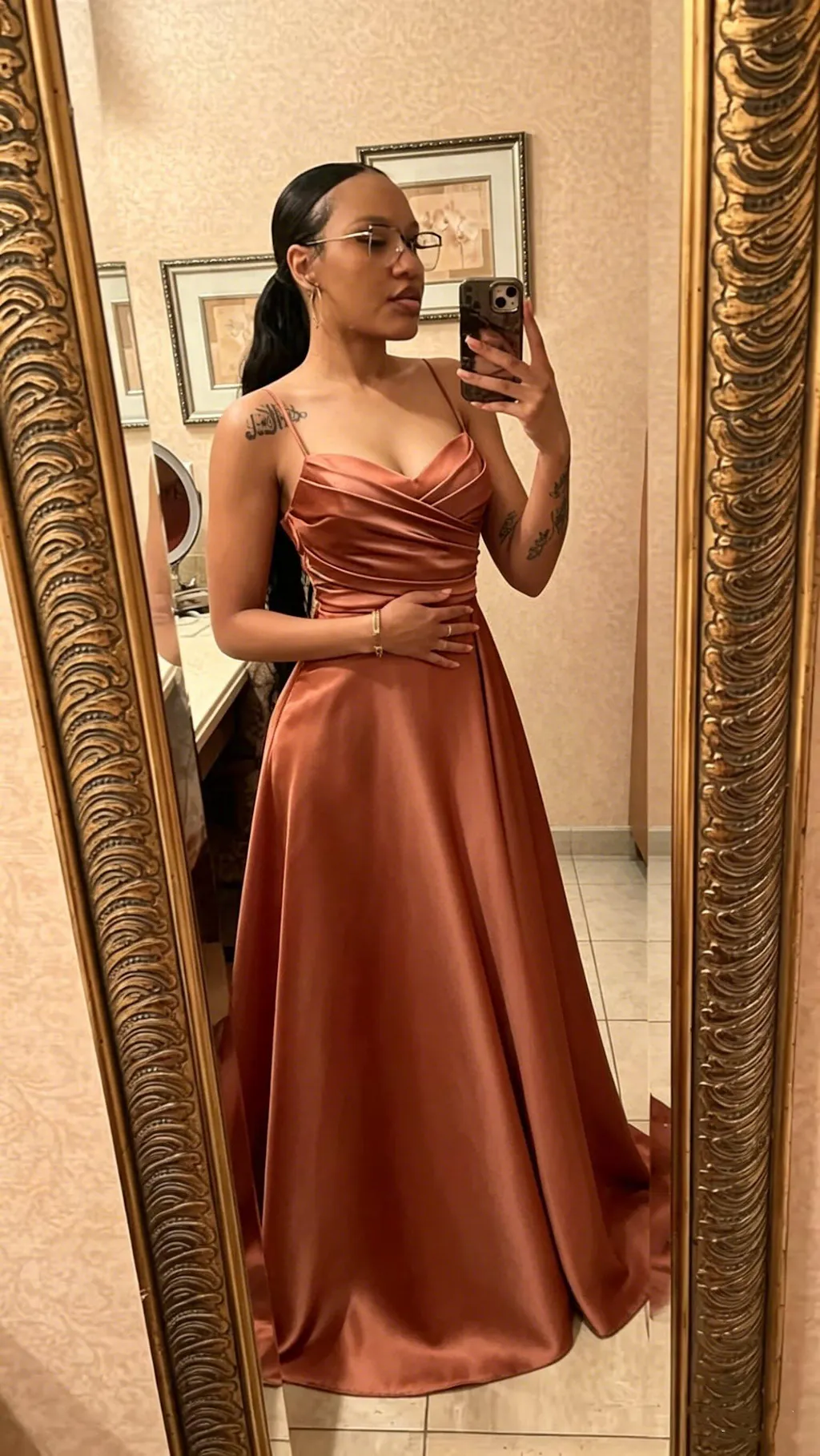 Elegant Spaghetti Straps V-neck A-line Long Satin Bridesmaid Dresses, BG542