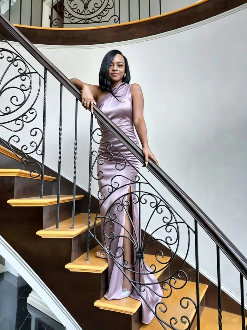 Mauve Satin Corset Bridesmaid Dress Sweetheart Neckline Ruched Slit Maxi,BG959