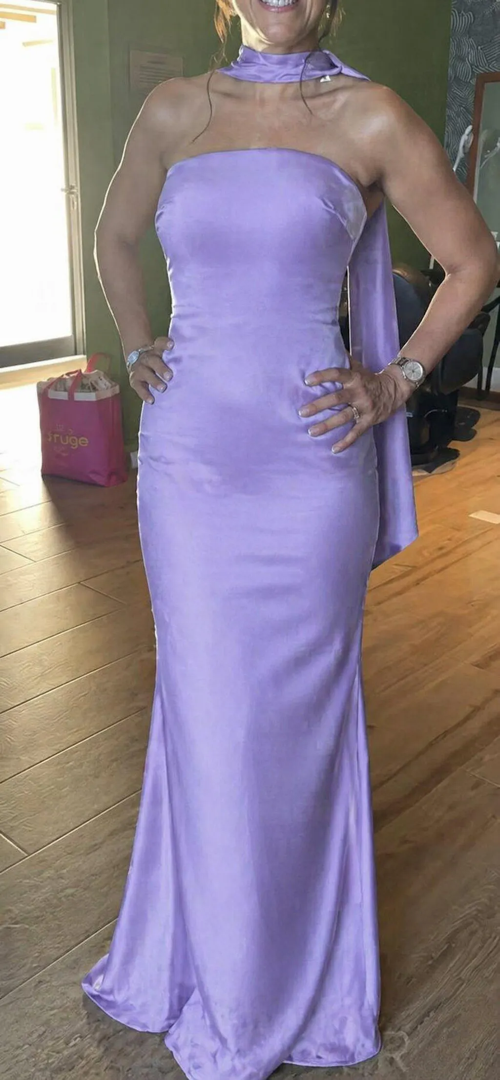 Sophisticated Purple Satin Bridesmaid Dresses High Neck Cut-Out Formal Wear,BG958