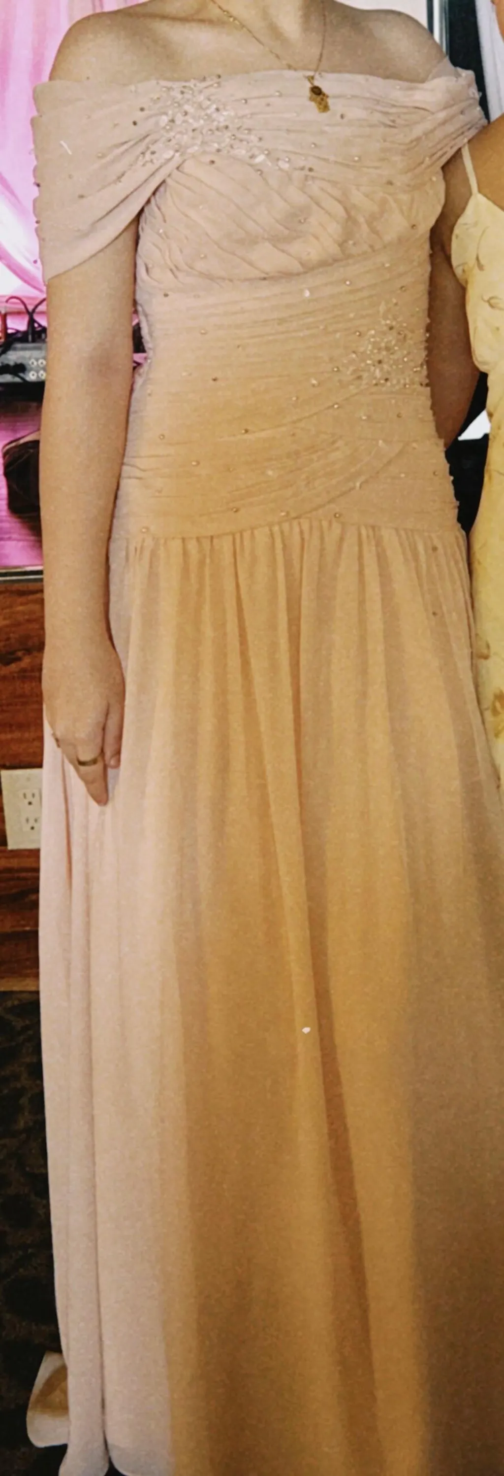 Elegant Pink Off-shoulder Sleeveless Mermaid Chiffon Long Evening Prom Dresses Online, OLP654