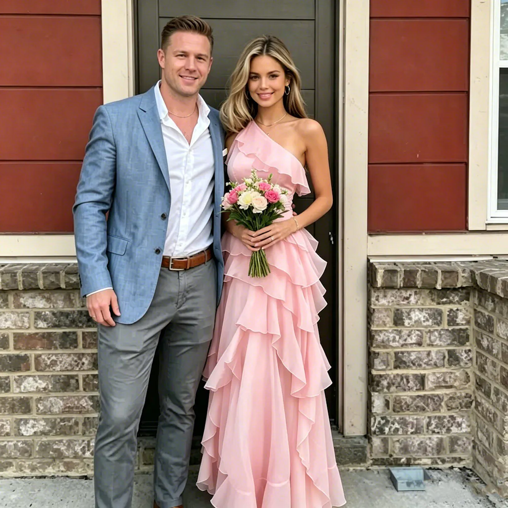 Sexy One Shoulder Pink Chiffon Prom Dress with Elegant Ruffle Layers ,OLP2235