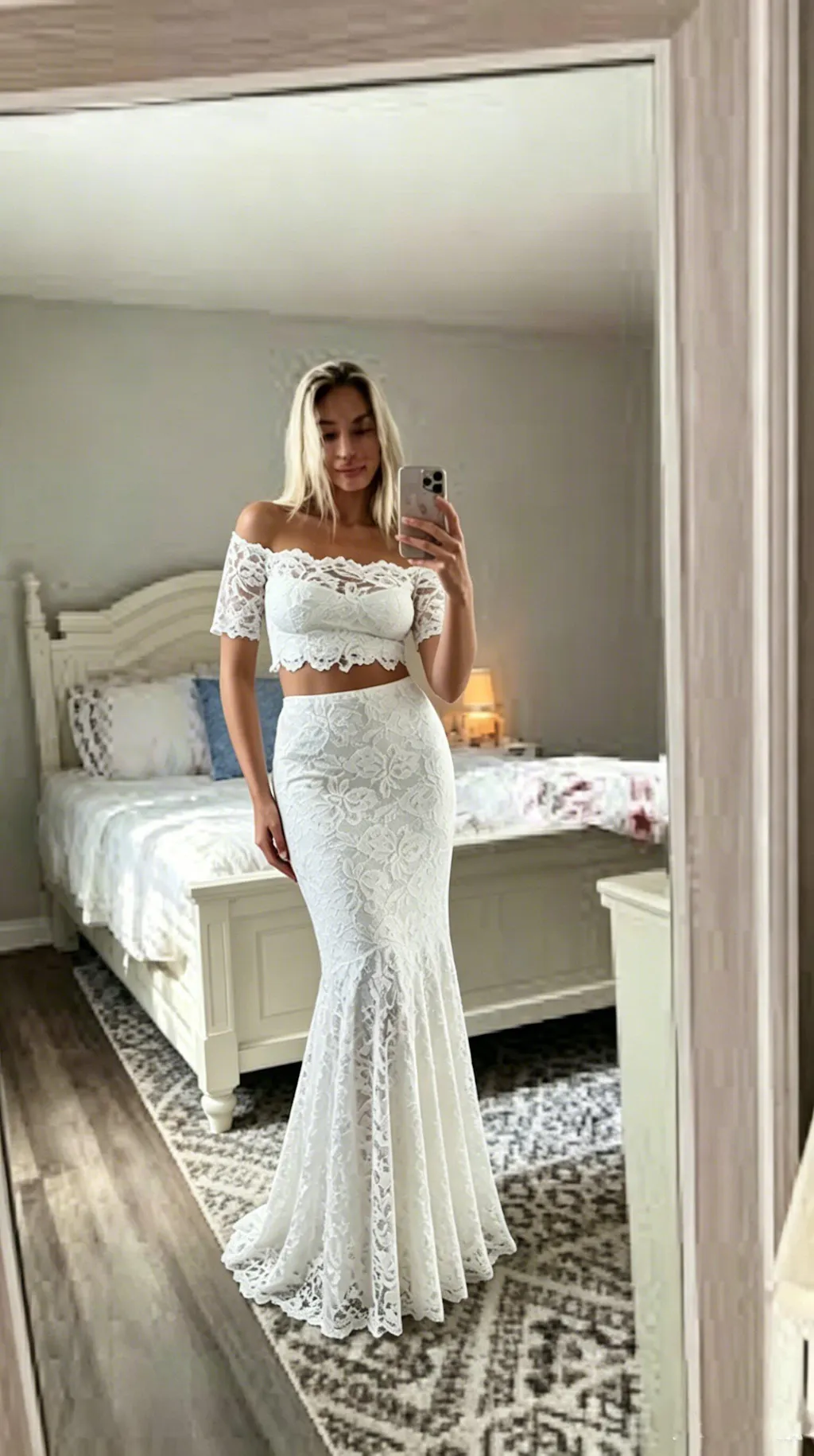 Newest Two-pieces Mermaid Half Sleeves Full Lace Long Wedding Dresses, WD0479