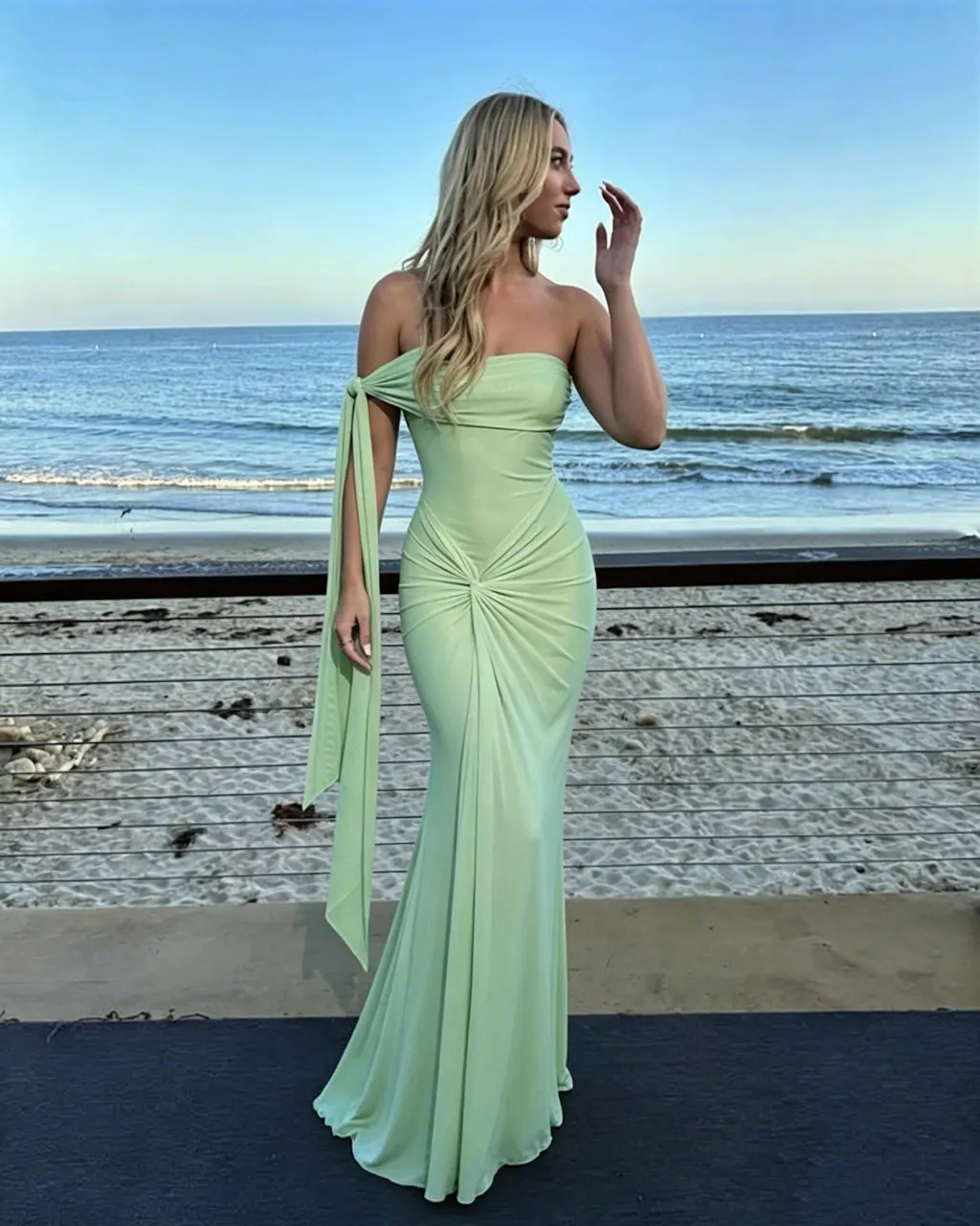Sage Green One Shoulder Prom Dress Ruched Chiffon Sleeveless Floor Length Modern,OLP2261