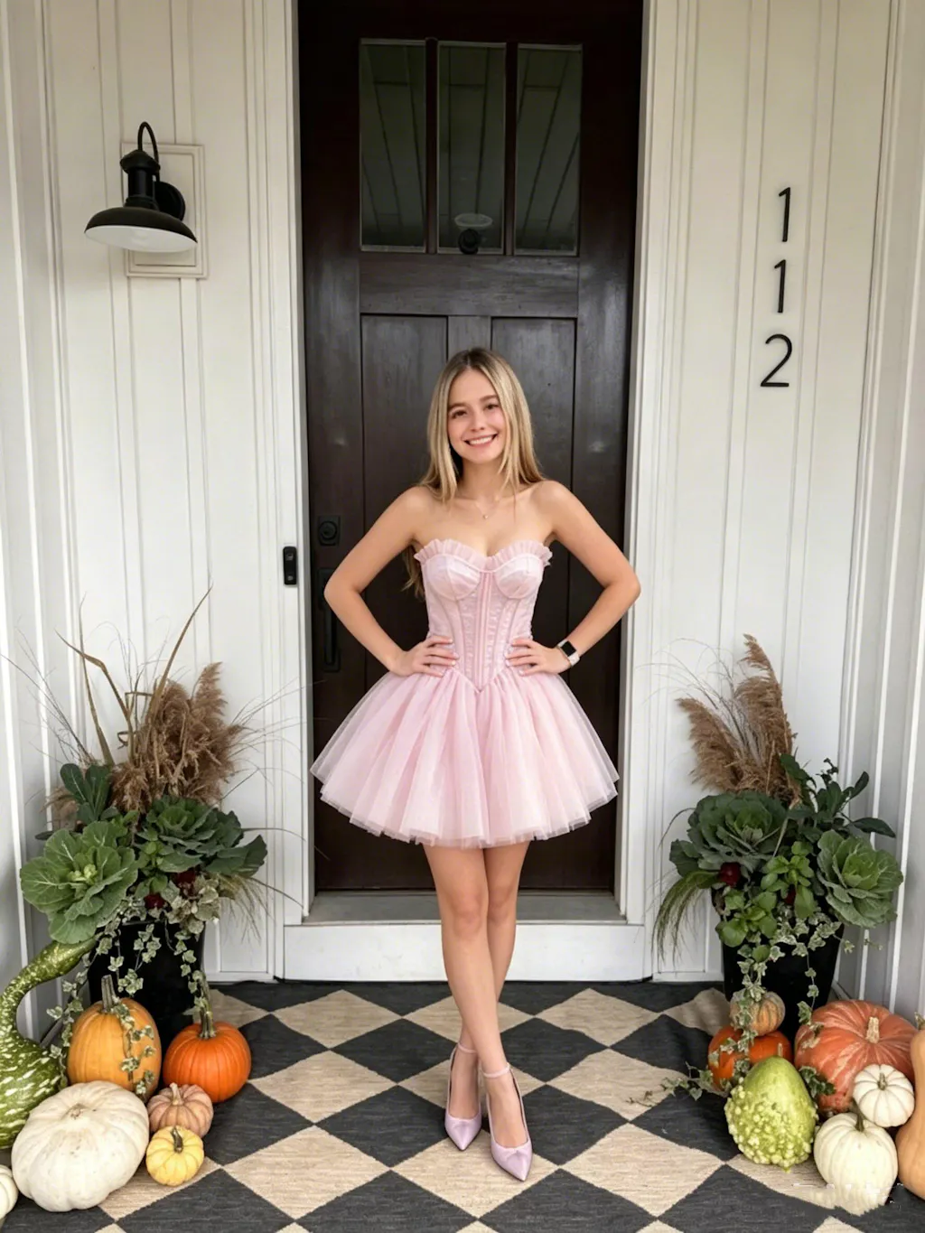 Pretty Pink Strapless Homecoming Dress Tulle Skirt Chic Lace Gloves Matching,HD1253