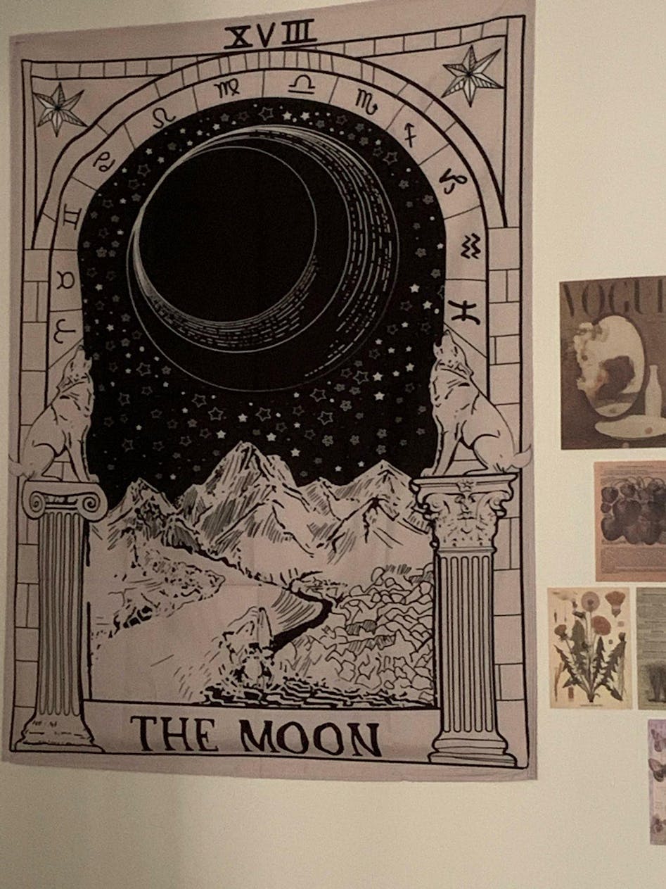 The Moon Tarot Monochrome Tapestry Shop Online on roomtery
