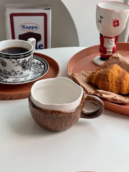 HZIYOU Ceramic Coconut Shaped Coffee Mugs - Unique Kiln-Altered Glaze, Large Handle, Set Of 4 - View #10