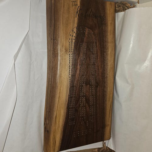 Personalized Cribbage Board, Maple or Black Walnut Crib Boards with Live Edge Design, Rustic Game Board with Peg Storage, Custom Engraved Gifts, Fun Family Game