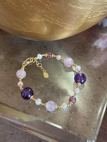 18K Gold-Plated Lavender Rose Beaded Bracelet