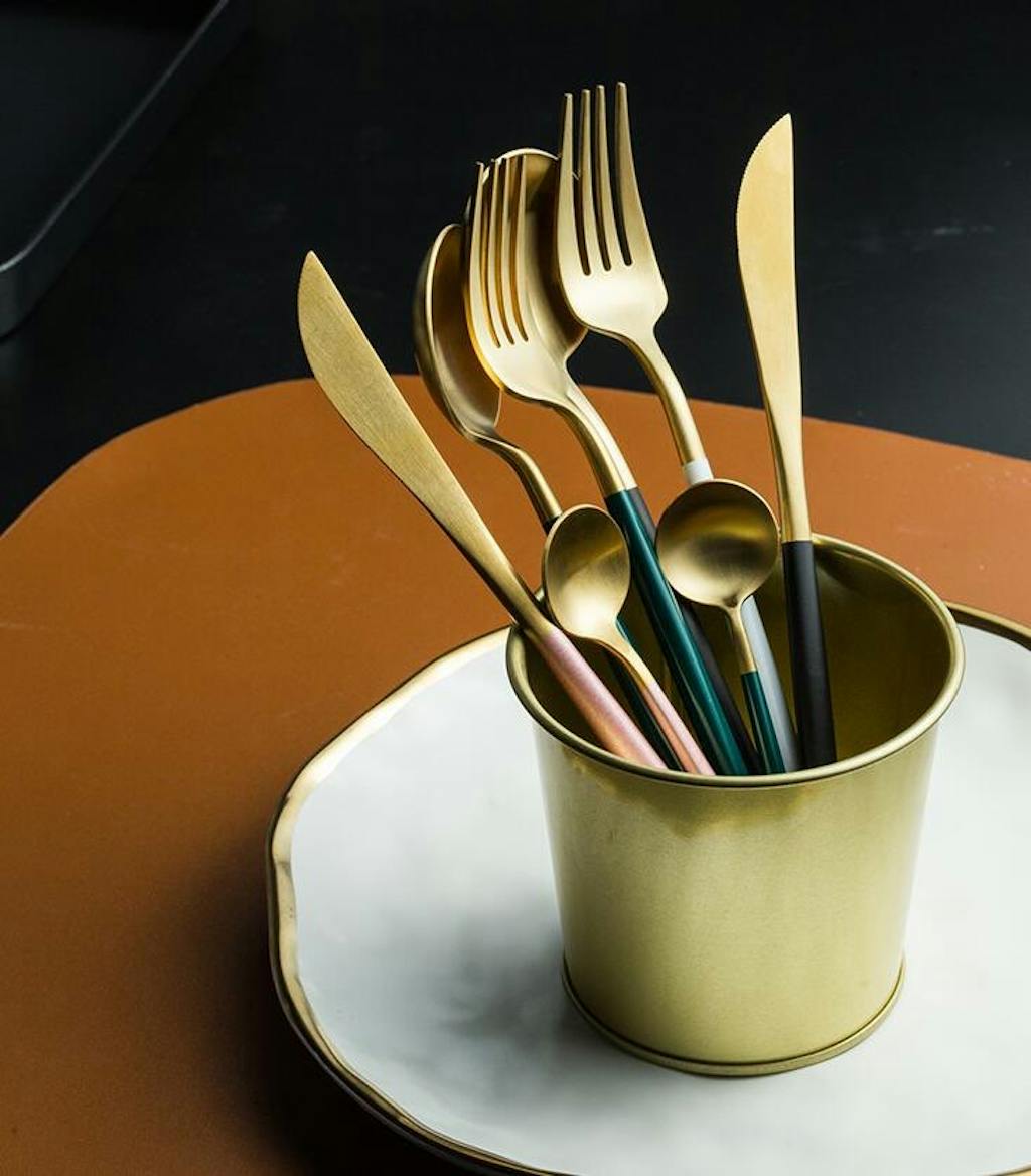 Gold Flatware Set With Green Handle Modern Round Handle + Reviews