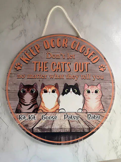 Keep Door Closed Don't Let The Pets Out • Customized Dog And Cat Wood Sign • Personalized Door Sign • Front Door Hanger