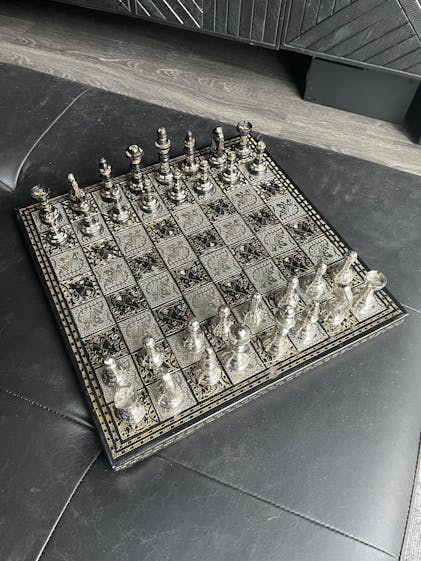 Hawaiian Crown Brass Metal Luxury Chess Pieces & Board Set