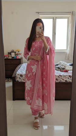 Pink Floral Embroidered Kurta With Pant With Dupatta