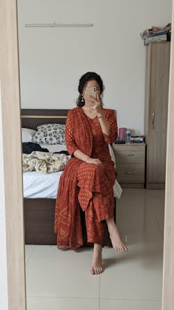 Brick Red Mix-Match Floral Print Kurta With Pant & Dupatta