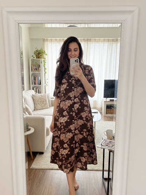 Dark Brown Floral Print A line Dress