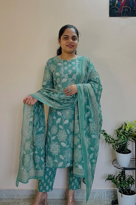 Green Embroidered Kurta With Pant & Dupatta