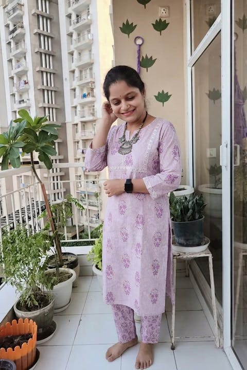 Lavender Floral Embroidered Kurta With Pant