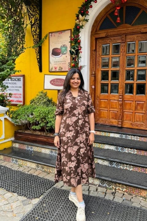 Dark Brown Floral Print A line Dress