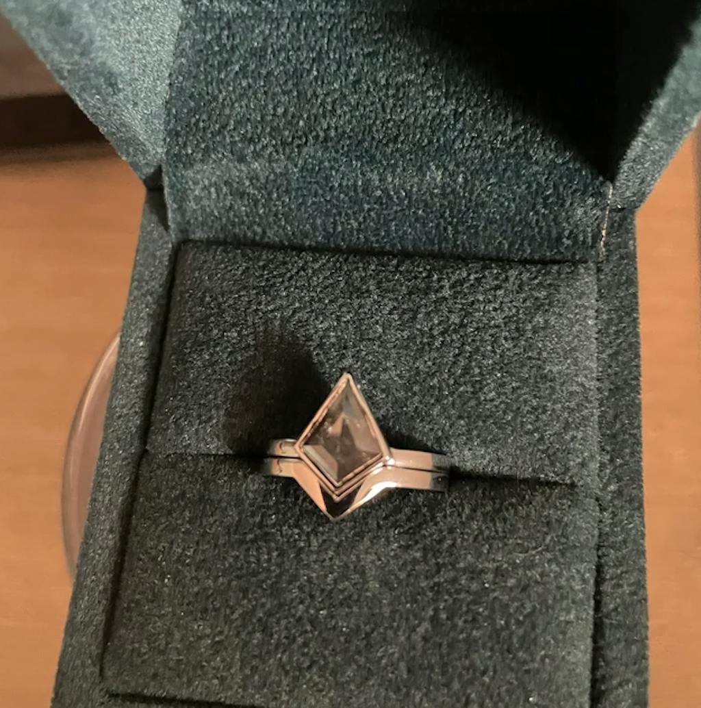 Salt and Pepper Diamond Ring | Engagement Ring | Kite Diamond Ring With Stacking band