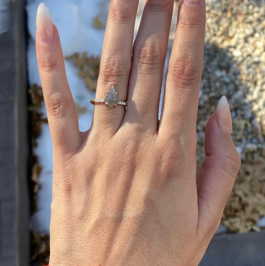 Salt and Pepper Diamond Ring | Engagement Ring | Kite Diamond Ring | Proposal Ring