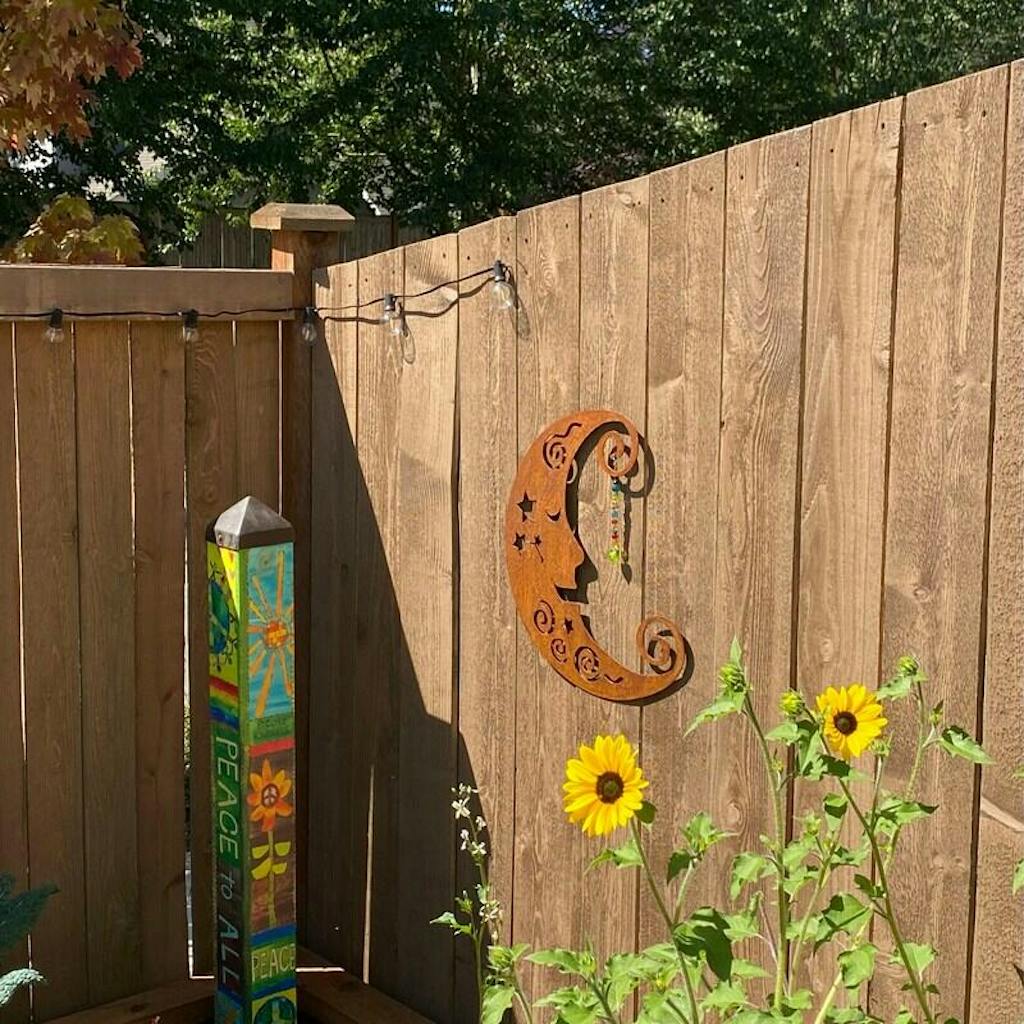 Moon Garden Stake, Wall Hanging, Garden Art, Decor, Metal, Lawn Ornament Rustica Ornamentals