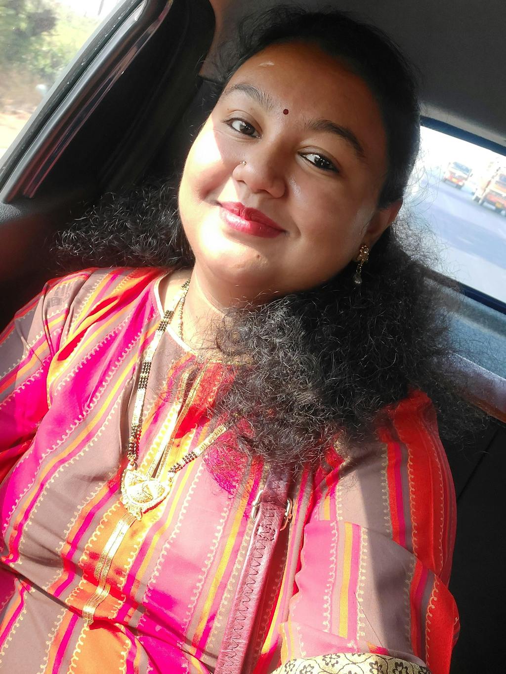 Pink Rust & Grey Striped Long Kurta