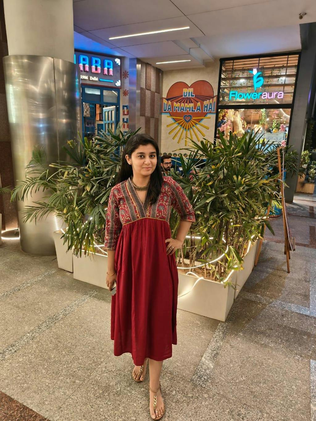 Maroon V Neck Alia Cut Dress