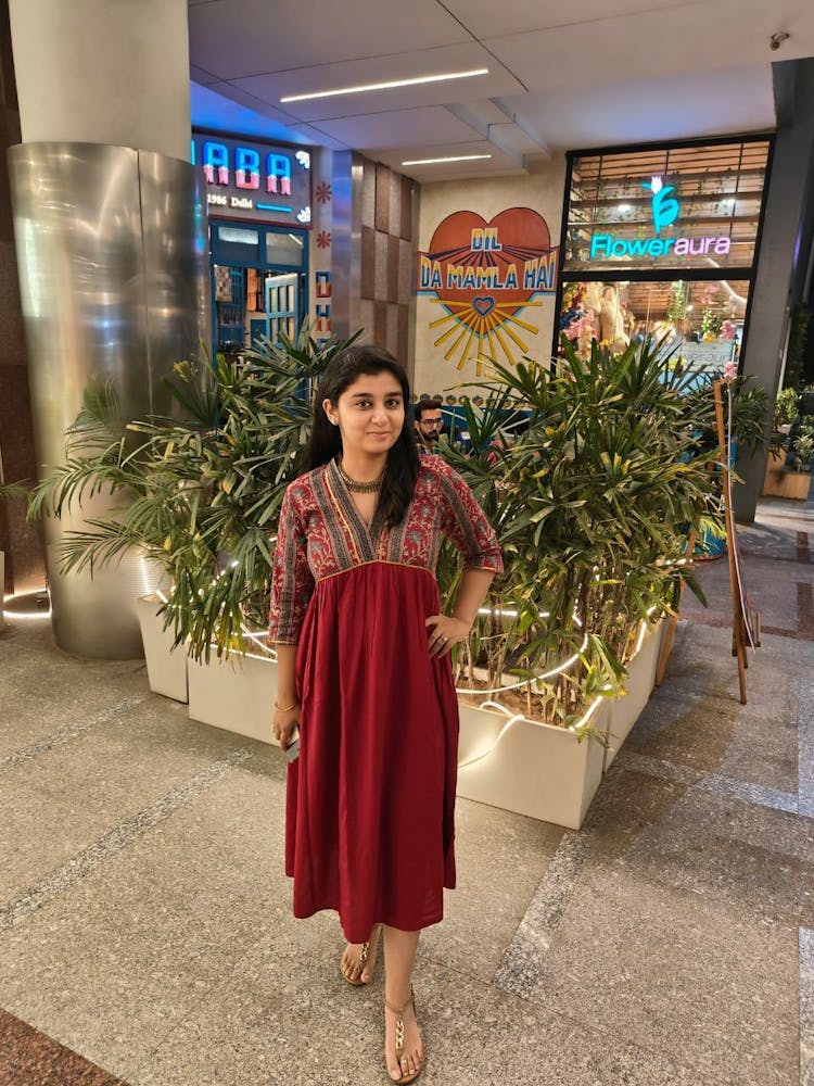 Maroon V Neck Alia Cut Dress