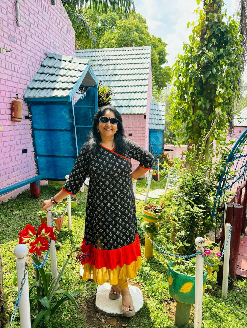 Black Floral Double Frill Angrakha Dress