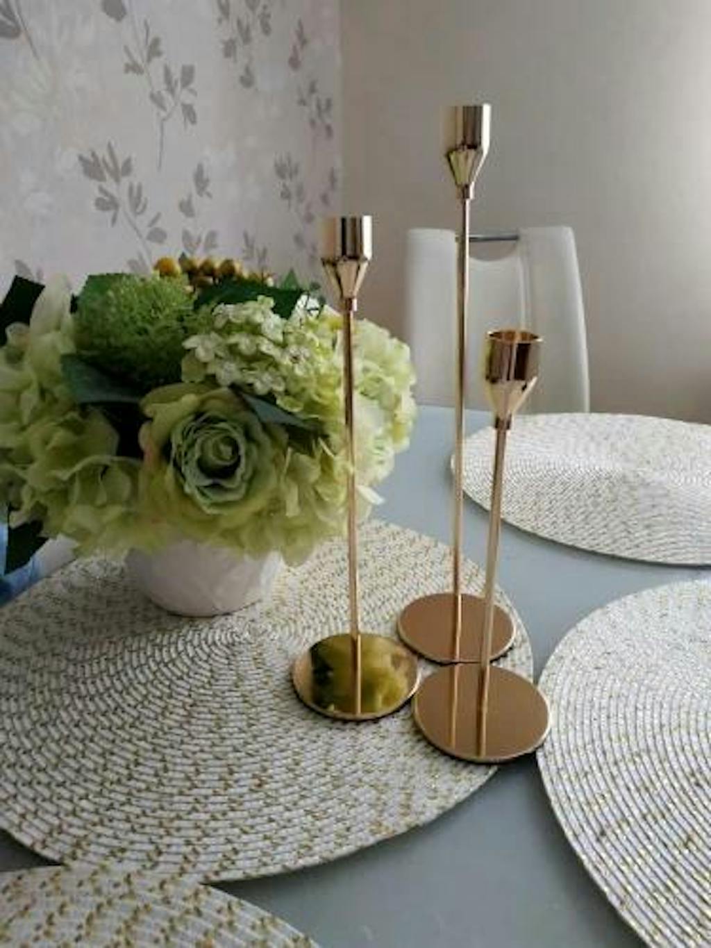 Elegant 3Piece Gold Taper Candle Stick Holder Set Sage & Sill