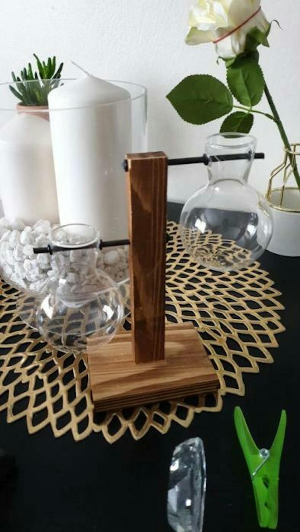 Glass Propagation Vase with Wooden Stand Plant Terrarium Sage & Sill