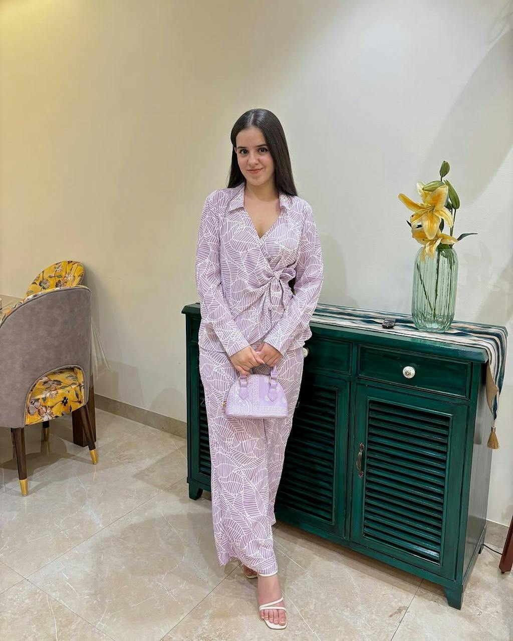 Wonderland Co-ord Set Tropical Co-Ord Set - Lilac/White