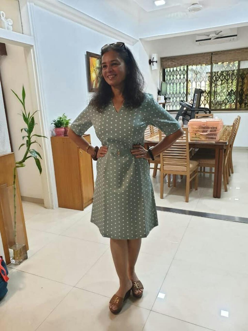 Marisa Empire Waist Midi Dress - Navy & White