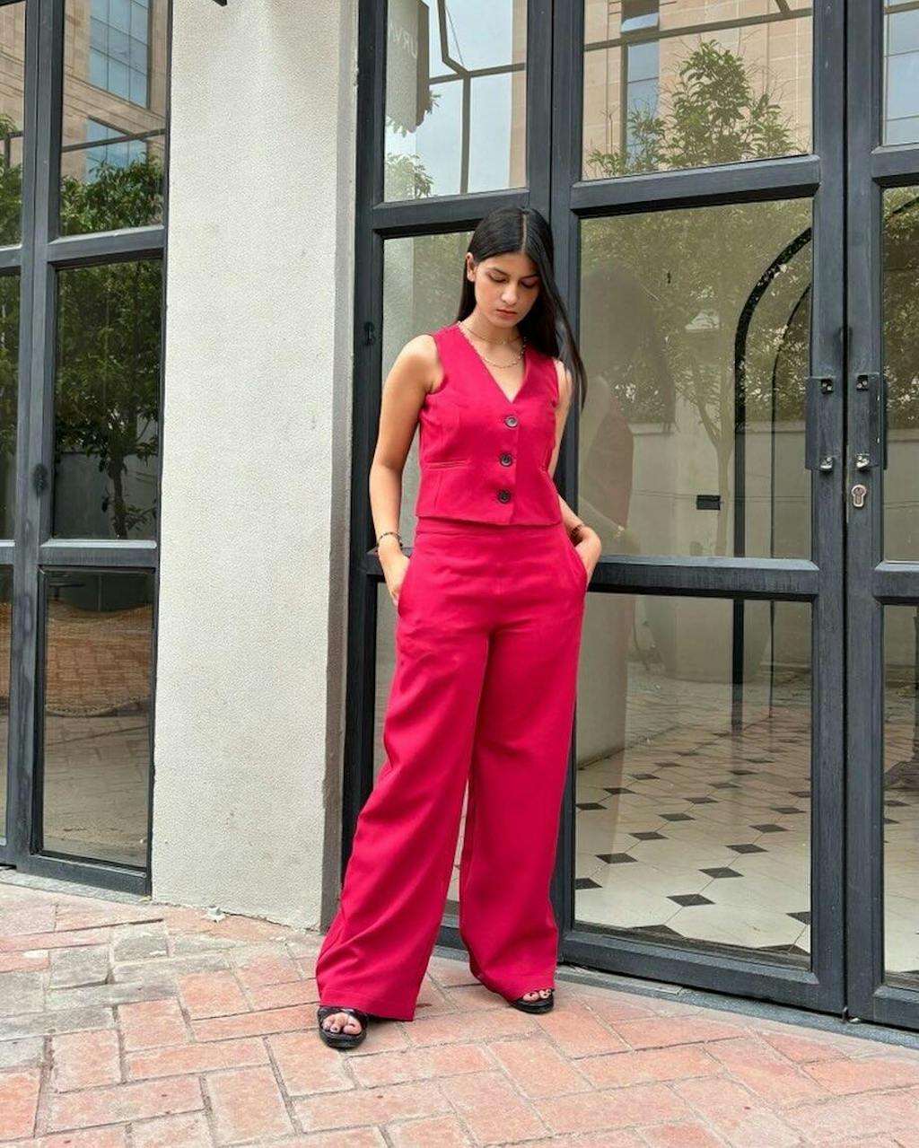 Emily High Rise Flared Trousers-Viva Magenta