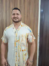 Nouvean Art Print V-Neck Paneled Shirt