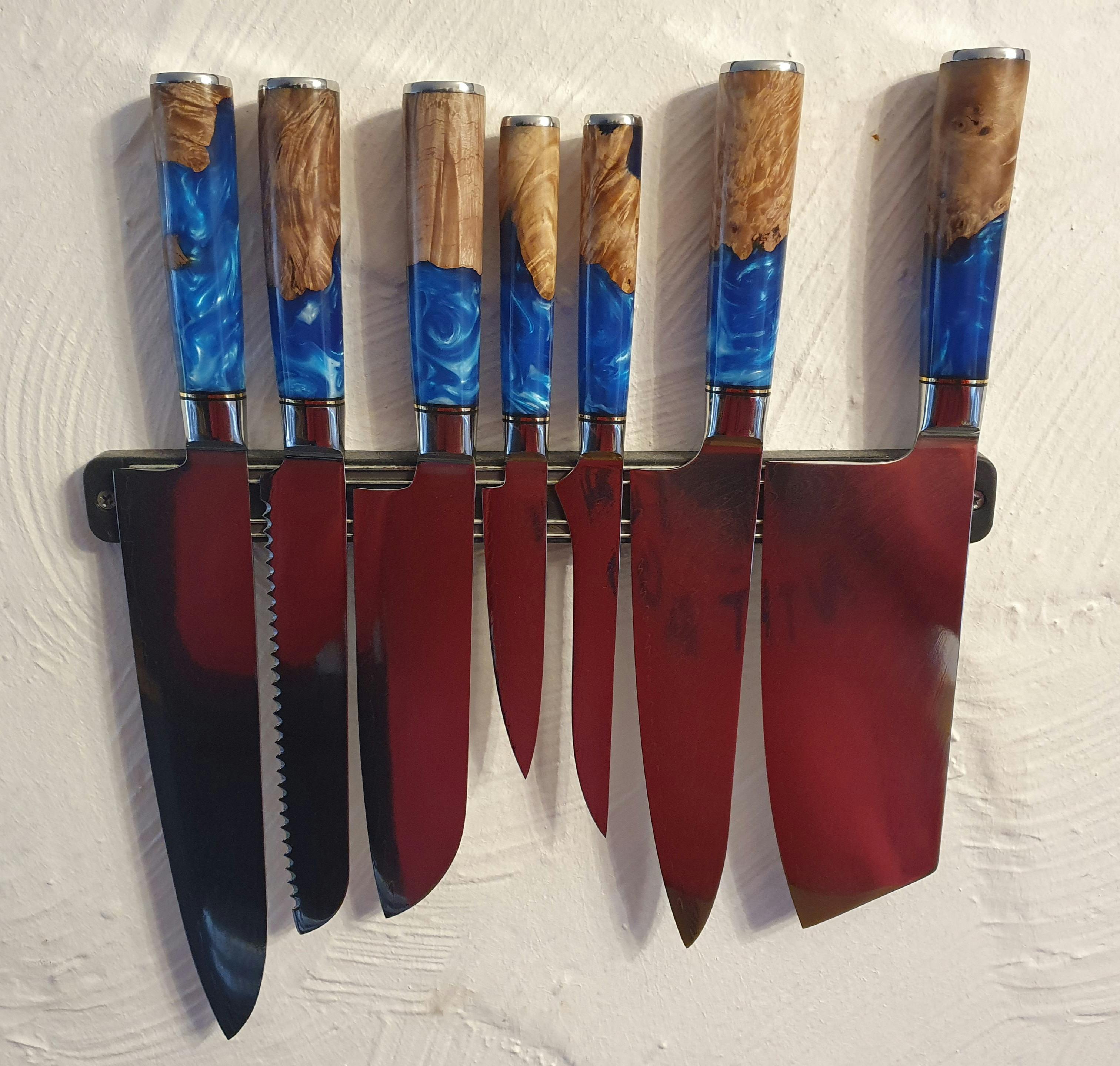 Aiko (あいこ, アイコ) Damascus Steel Knife with coloured Blue resin handle