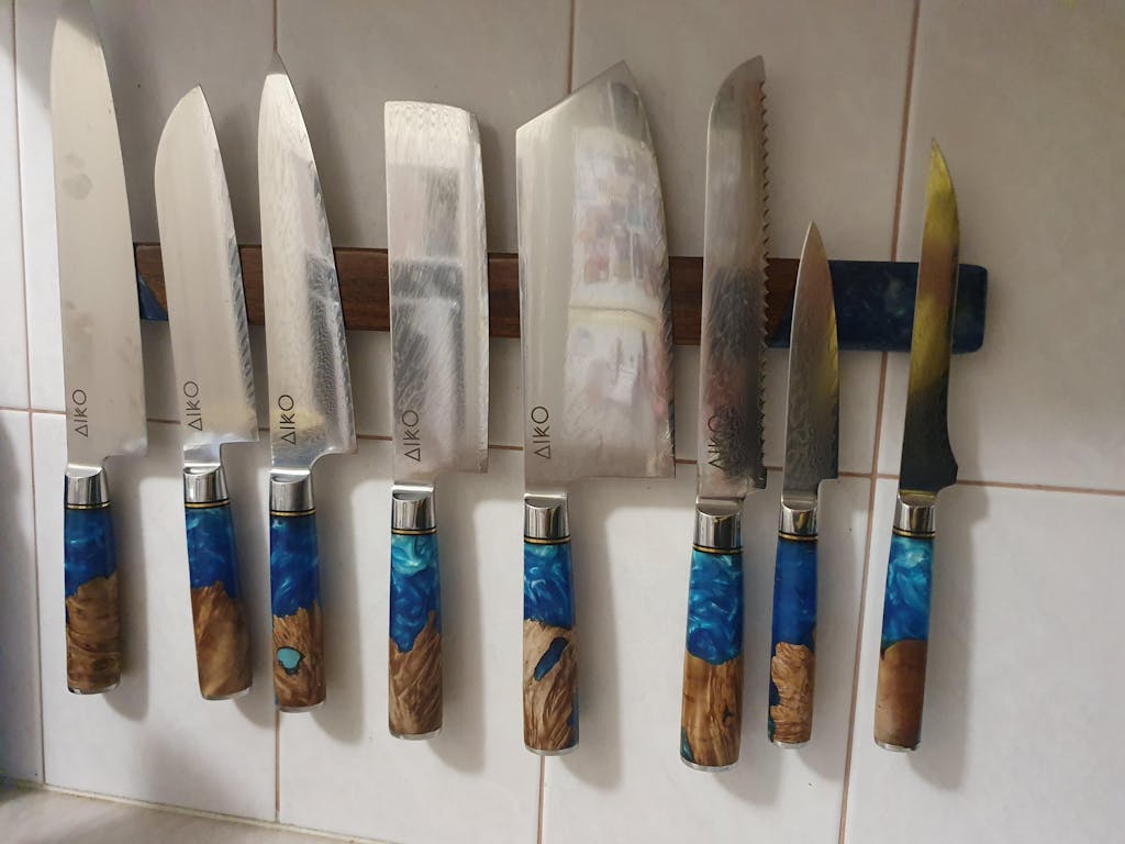 Aiko Black Damascus Steel Knife with Coloured Black Resin Handle