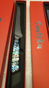 Chikashi (ちかし) Damascus Steel Knife with Abalone Handle - 5pcs Set | Santoku Knife
