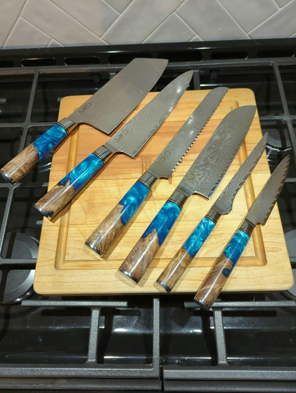 Aiko Black Damascus Steel Knife with Coloured Black Resin Handle