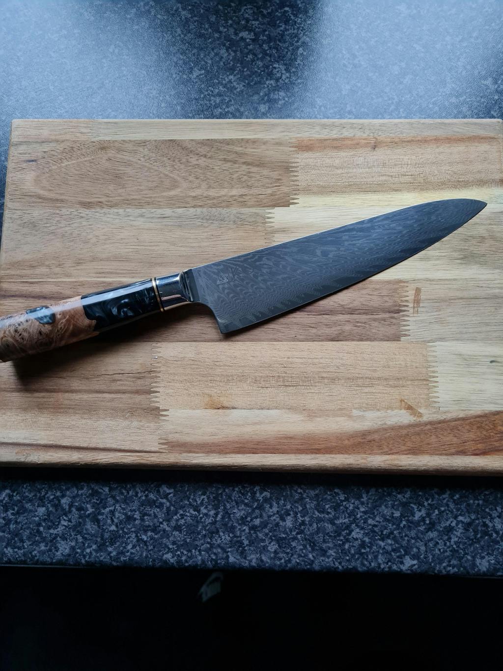 Aiko Black Damascus Steel Knife with Coloured Black Resin Handle