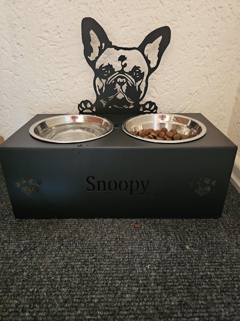 French Bull Personalisierter Name Haustier Futterschüssel Halter