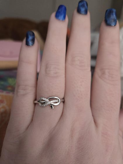 Satinski silver knot infinity crystal pave resizable stacking ring