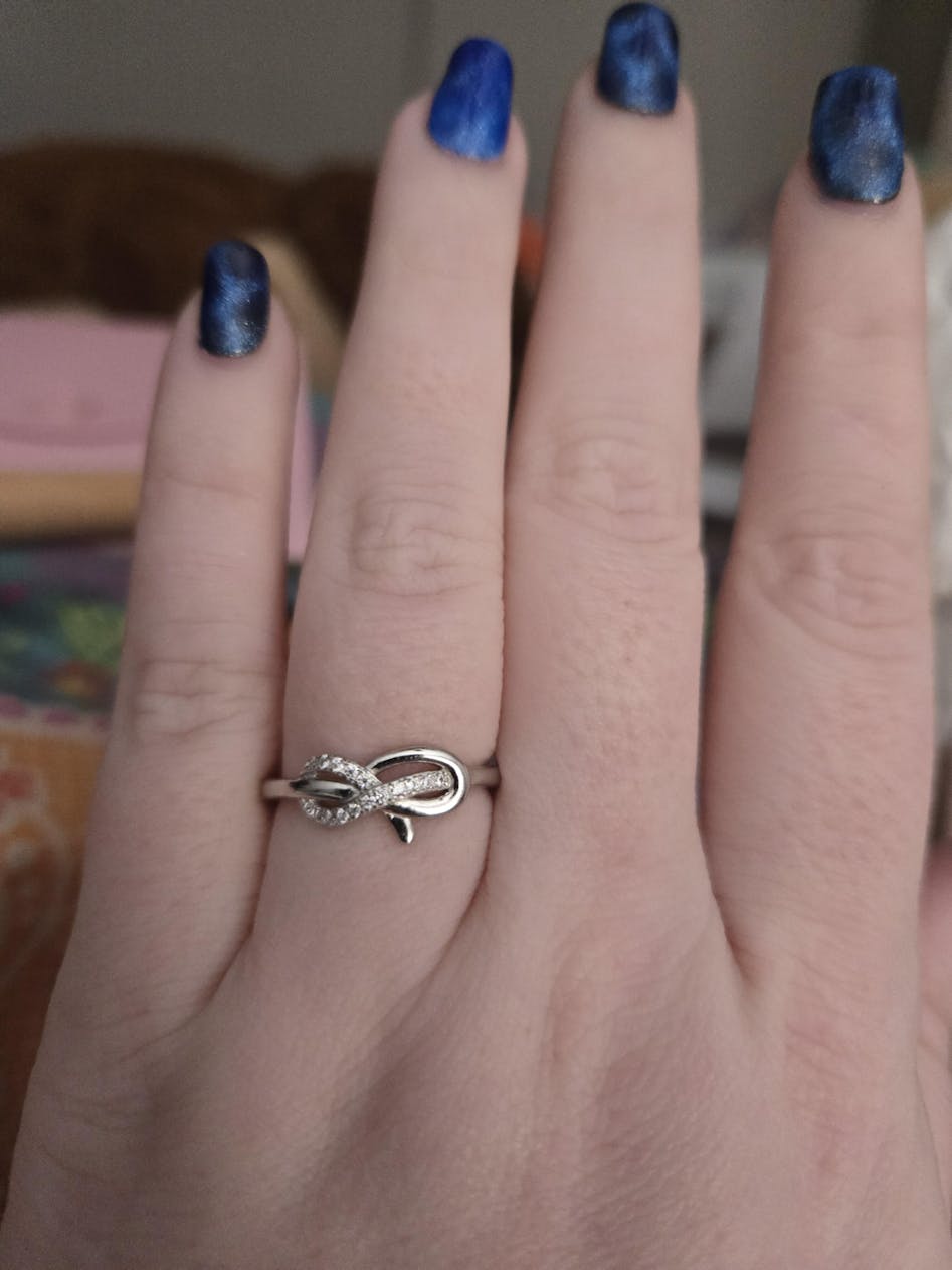 Satinski silver knot infinity crystal pave resizable stacking ring