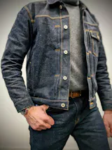 SAUCE ORIGIN Chased Silver Limited Edition 925 Silver Button Denim Jacket 19oz