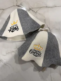 Sauna Hats “Sauna King and Queen”, 100% Wool, Set of 2