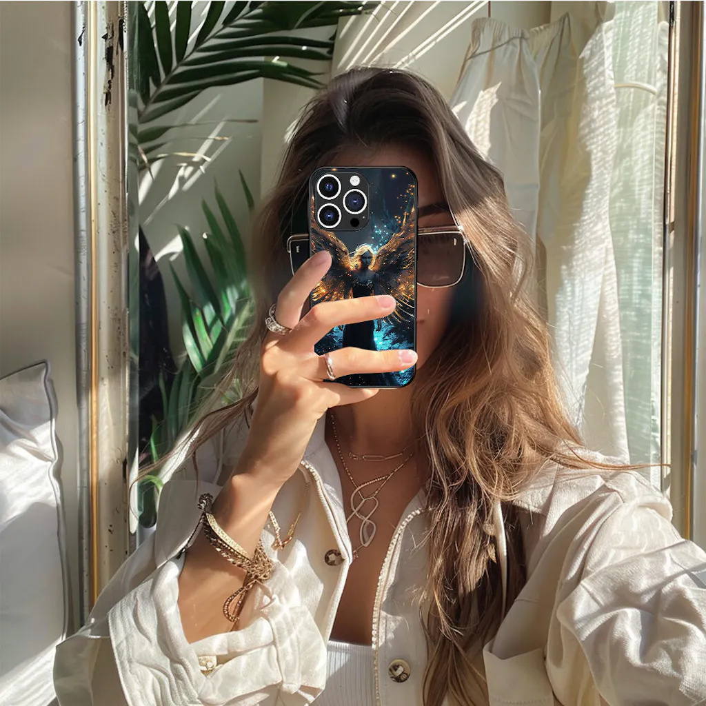 LED Light Up Phone Case - The Golden Angel Luminous Flash Cool Phone Cases for iPhone 16/ 17 Pro Series