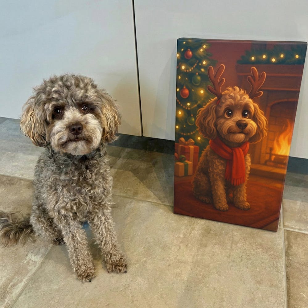 Dein Vierbeiner als Weihnachts Cartoon auf Leinwand