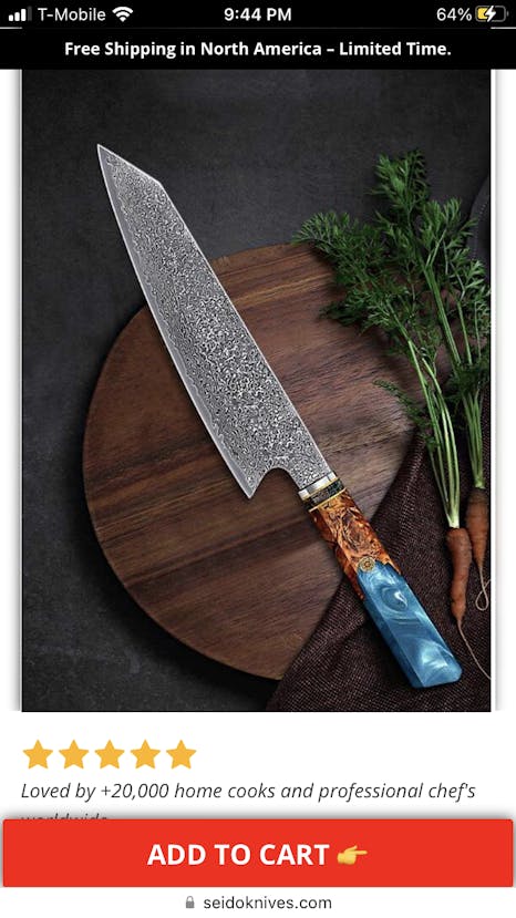 Kiritsuke Damascus Chef Knife, Seido Knives