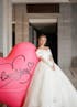 Iris - Colored Floral Embroidery lace off the shoulder ball gown wedding dress