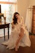 Ethereal Lace Long-Sleeve Sheer Bridal Robe Dress with Train